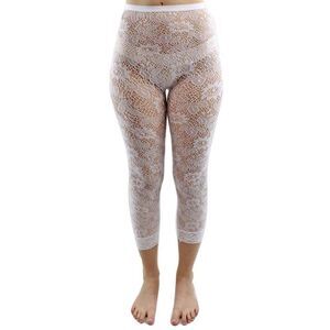 White Floral Lace Capri Length Stretchy Tights